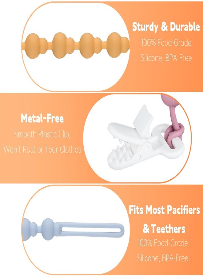 Fevbcnrj 4 Pack Pacifier Clip Compatible with Tommee Tippee, One Piece Silicone Pacifier Holder Clips, Rust-Free Soft Silicone, Flexible Clip with Stylish Round Design, Ideal for Pacifiers and Teethers - Image 3